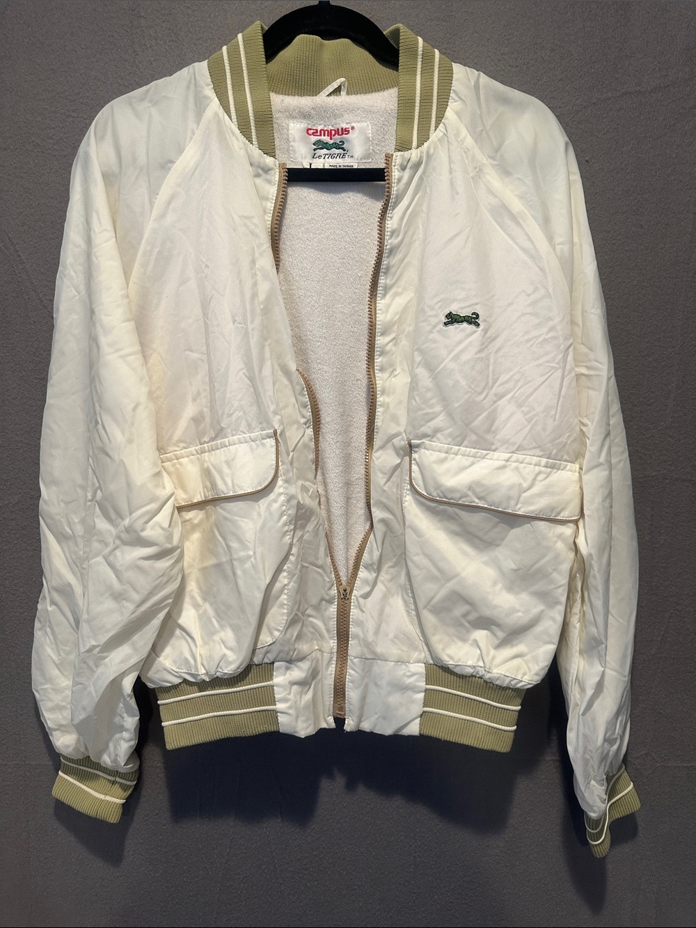 Le Tigre Vintage Cream Jacket with Olive Trim and Green Logo